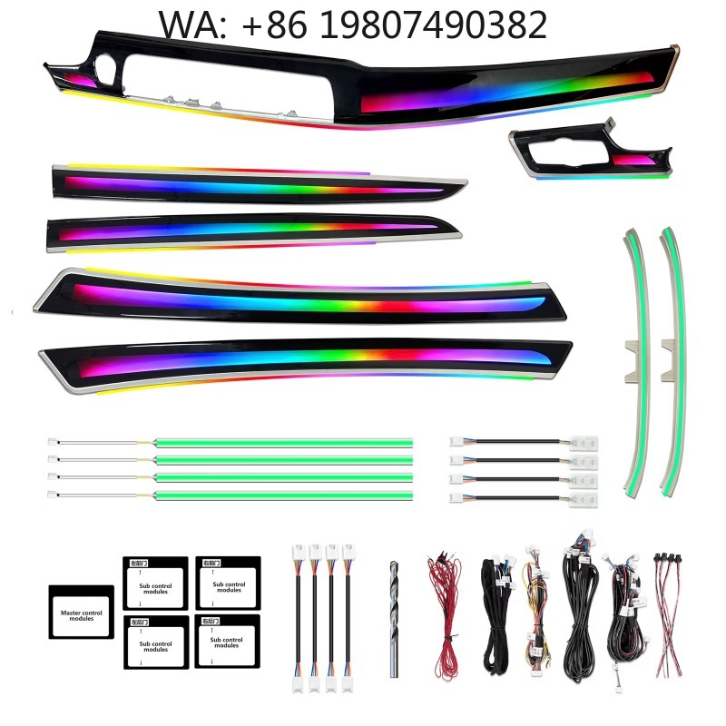 Led Interior Ambient Light - Dashboard ingebouwde 64-kleuren dynamische LED-sfeerverlichtingstrip, interieur